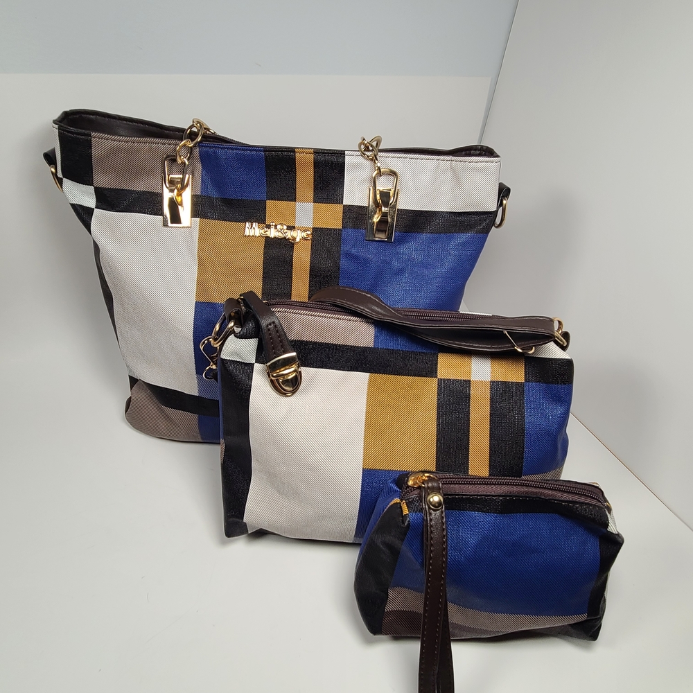 Elegant Blue and Gold Women's Tote Bag Set